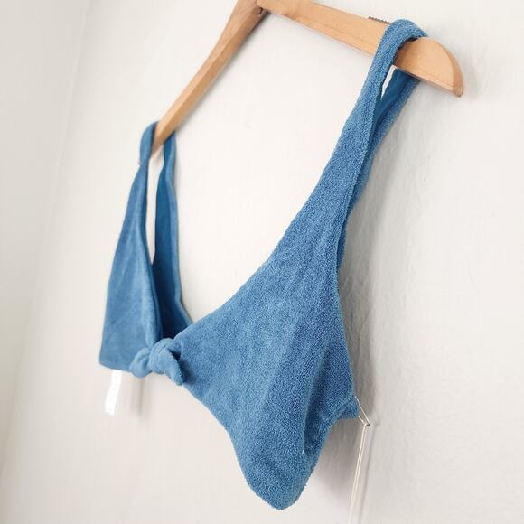 NEW Mara Hoffman Rio Knot Front Scoop Neck Bikini Swim Top in Slate Blue - Picture 6 of 13